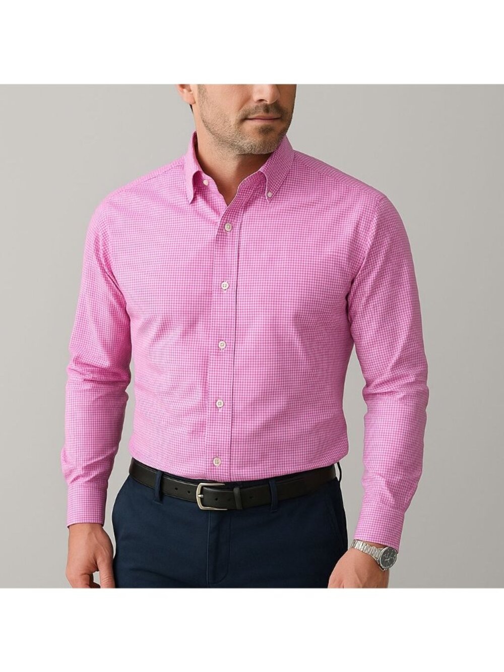 James Tattersall Mens Shirt Pink Check Long Sleeve Cotton Size 15.5 - 34/35 | M